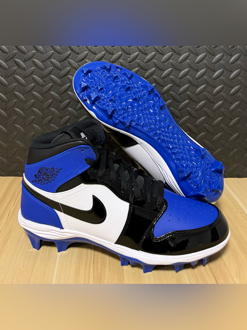 Nike Air Jordan 1 Retro Mid TD Football Cleats Game Royal Blue Black Men Size 11